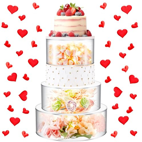 Sintuff Tortenständer aus Acryl mit LED-Lichtern, transparent, befüllbar, rund, 3 Etagen, Zylinderbox für Weihnachten, Hochzeit, Geburtstag, Weihnachten, Urlaub, Party, Display (17,8 cm, 22,9 cm, 27,9