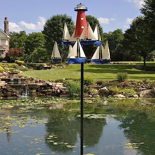 ZZYYZZ Windspiele für Hof und Garten, Leuchtturm-Segelboot-Windskulpturen und Windspiele, Metalldekorationen für den Außenbereich, Garten-Metalldekoration, für Park, Hof, Teich