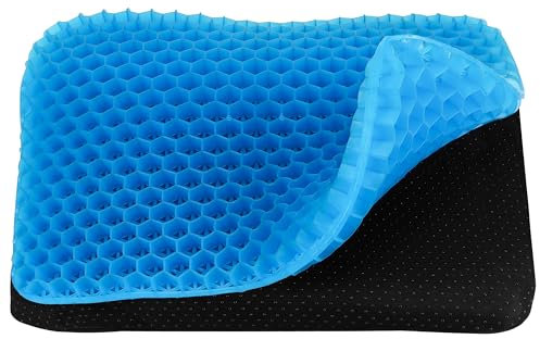 BELLE VOUS Double Thick Gel Seat Cushion - Large Honeycomb Design Cushion with Non-Slip Cover for Home, Office and Car - Chair/Wheelchair - Relieve Back Pain, Coccyx/Tailbone Pressure & Sciatica