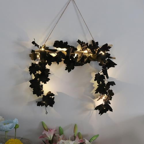 GUOCHENG Maple Leaf String Lights 1.7M 20 LED Autumn Leaf Garland Light for Thanksgiving, Halloween, Indoor Vine Fairy String Lights Decor(Black Maple)