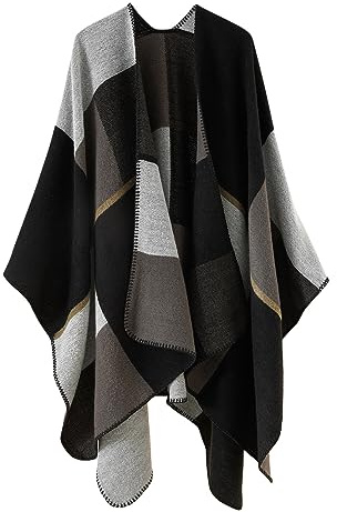 ORANDESIGNE Poncho da Donna Invernale Termica Mantella Scialle Caldo Grande Sciarpa in Maglia Poncho Mantello Poncho Coperta Lungo Cardigan Cappotti Regalo di Natale della Mamma E Nero