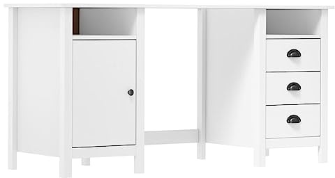 KTHLBRH Schreibtisch Hill Weiß 150x50x74 cm Massivholz Kiefer, Sekretär Schreibtisch, Schreibtisch, Computertisch, platzsparendes Design, ideal für das Homeoffice