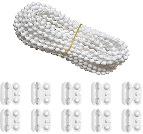 EULAPGOE 20 Meters Roller Blind Chain, Blind Chain, Blind Cord Connector, Vertical Blind Chain, Blind Beads Chain for Roller Blind Replacement Parts Repair Fittings(White)