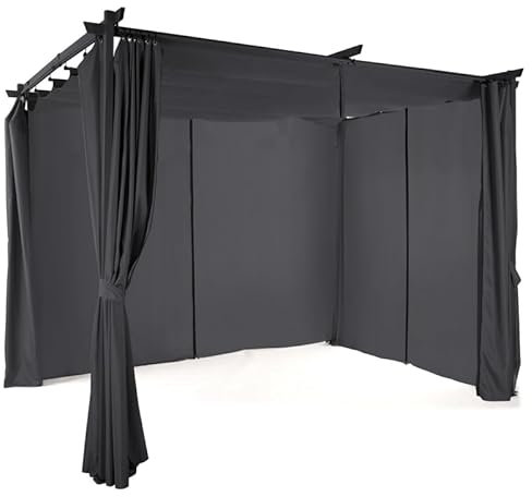 IDMarket - Pergola édition limitée Toit rétractable 3x3 M et 4 Rideaux Gris Anthracite