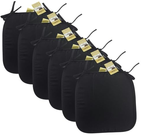 KARKARM New Chair Cushion Seat Pads Set of 6 Black (38 x 38 cm) Solid Plain Dining Chair Seat Cushion Pads with Ties for Indoor Home Office Kitchen Patio Garden