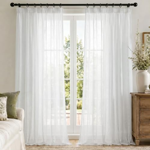 Deconovo Tende per Interni Eleganti in Voile Effetto Lino con Fettuccia – 2 Pezzi Trasparenti Morbidi, Filtrano la Luce Naturale, 140x280 cm, Ideali per Soggiorno e Camera da Letto, Bianche