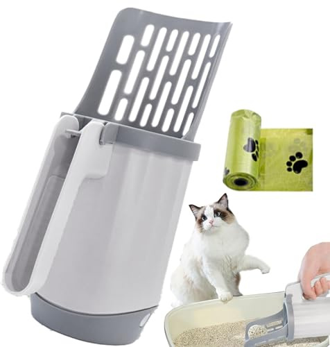 Pelle à litière pour animal domestique avec rangement, pelle à litière pratique pour chat, pelle à litière portable 2 en 1 avec poubelle, outil de gestion des déchets de chat pour le nettoyage