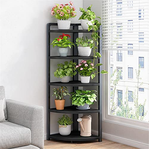 MJMLUCK Eckregal mit Lagenhöhe, Bücherregal, Industrielles Lagerregal, Präsentationsregal, Mehrzweck-Bücherregal und Pflanzenregal, Leiterregal für Wohnzimmer, Home Office, Küche, Schwarz