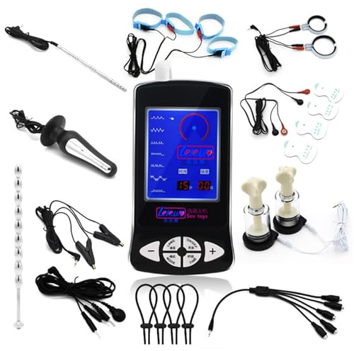 Elektrostiimulation Kit, Sex Reizstromgerät 12-Piece Set, Dildo-Plug Nippel Klemmen Massage Pads Elektro-Schock Sexspielzeug mit Reizstrom Gerät/Massage Electro Shock für Frauen Männer Paare