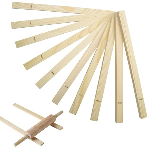 MIPIACE 10Pcs Pottery Clay Rolling Pin Set Guides Wooden Rolling Pin Guides | 3mm 5mm 7mm 10mm 12mm for Craft Pottery Polymer Clay Thickness Tool