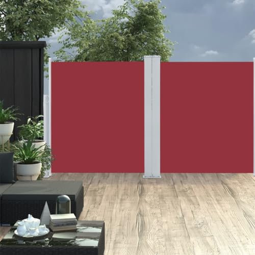 Ausziehbare Seitenmarkise, Sonnensegel Sichtschutzzaun Sonnenrollo Balkon Sichtschutz Geeignet für Innenhof Balkon Terrasse Garten Rot 140 x 600 cm