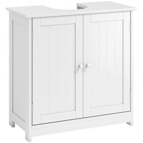 kleankin Mobile Sottolavabo per Bagno Moderno 60x30x60 cm Bianco | Ripiano Regolabile, Mobiletto Sottolavabo con Intaglio a U, Mobile Bagno Salvaspazio, Adatto a Lavabi a o senza Colonna