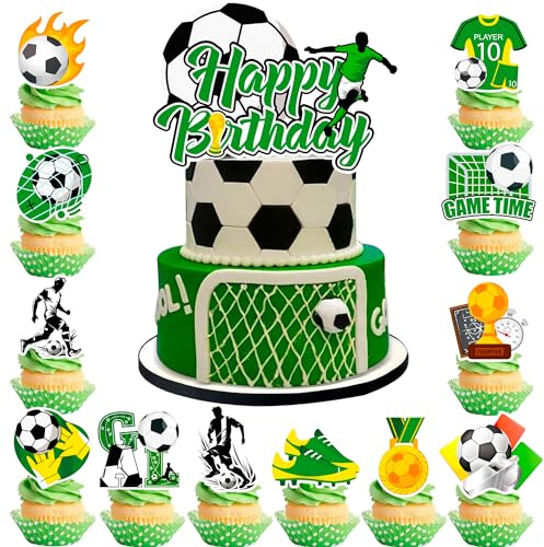 Tortendeko Fussball, Fußball Geburtstagstorte Dekoration - Fußball Party Cupcake Toppers Fussball Tortendeko Kuchen Deko Fußball Kuchen Dekoration für Fussball Party, Fussball Deko Geburtstag Kinder