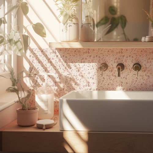 Alwayspon Fliesenaufkleber, Terrazzo, selbstklebend, selbstklebend, für Badezimmer, Küche, Backsplash für Herd, abziehen und aufkleben, 25 Stück