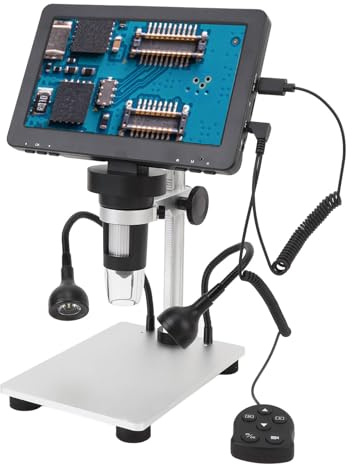 Digital Mikroskop, 1200X 1080FHD 1080P 720P mit 7-Zoll-Bildschirm, Ständer, 8 LED-Leuchten für Inspektion, Reparatur, Löten