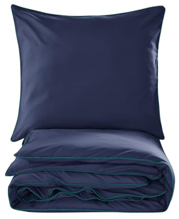 Cotton Market - Parure de lit 200x200 cm – Coton Microfibre – Ensemble 2 pièces – Housse de Couette 200x200 cm et 2 taies d’Oreiller 70x80 cm – Bleu Marine