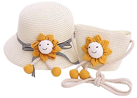 IQYU Bufanda Con Lazo Niños Niñas Paja Sol Playa Niños Sombrero De Paja Bebé Gorros Y Bufanda Niñas, Blanco, Talla única