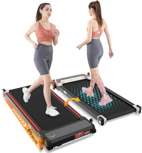 GEARSTONE Elektrisches Laufband 7 in 1 Laufband für Zuhause mit Neigung 6% unter Schreibtisch Laufbänder mit Fußmassage, Doppelte Steuerung Laufpad für Zuhause & Büro (Grey)