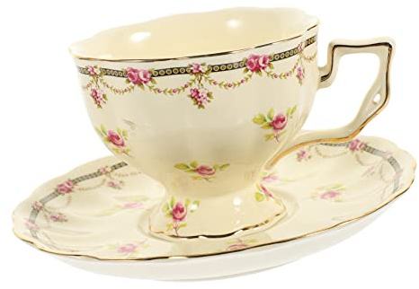 Cabilock Set Tazze Da Caffè e Tè in Ceramica, Piattino Abbinato, Tazza Per Bevande Calde Da Casa e Ufficio, Colore Brillante, Design Stabile e Antiscivolo