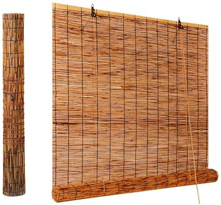 Rollo Outdoor Wetterfest Bambus Rollos Jalousien Retro Bambusrollo Aussenbereich Sichtschutz Sonnenschutz 50 80 90 100 120 130 150 160 170 180cm Schilfrohrvorhang Natur 70% Verdunkelung Thermorollo