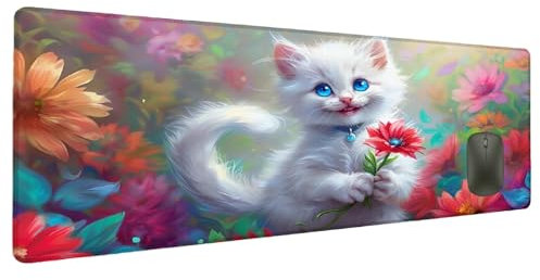 Mauspad XXL 1200x600mm Niedlich Mousepad Groß Schreibtischunterlage Katze, Gaming Mauspad Gadgets Schreibtisch Zubehör, Wasserdicht Mouse Pad Rutschfeste Vernähte Kanten Verbessert Geschwindigkeit Q-1