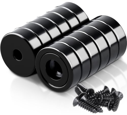 12 Stück Magnete Stark 16x5 mm Schwarz, Neodym Magnete Extra Stark 6 KG Kraft mit Loch und Kapsel Magnete Stark für Küchen, Badezimmer, Büros, Lager