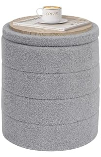 PINPLUS Puff con Almacenaje, Redondo Taburete Baúl Plegable con Tapa Reversible, 37x37x45 cm para Salón, Dormitorio y Pasillo, Gris
