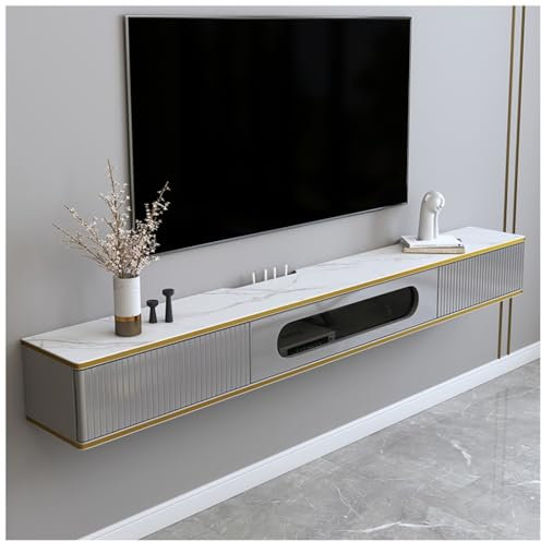 ZMAZHANG Wall Mounted TV Cabinet With Door & Drawers - Floating TV Stand In Solid Wood - Large Storage TV Bench With Shelves