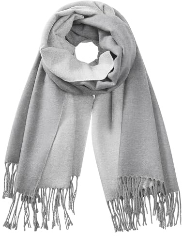 TOMEEK Damen Schal Winter Wärmender Halstuch Pashmina Schal Damen Quastenschal Oversized Fransen Poncho Geschenke für Frauen 200 * 67cm(Hellgrau)