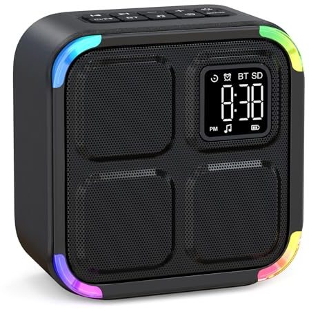 Bluetooth Speaker Alarm Clock with Lights, Rechargeable White Noise Machine | 30 Soothing Sounds, Sleep Timer, Loud Digital Bedside Clock, Cool Gifts for 10+ Year Old Boys Girls Teens Kids Adults Bedroom