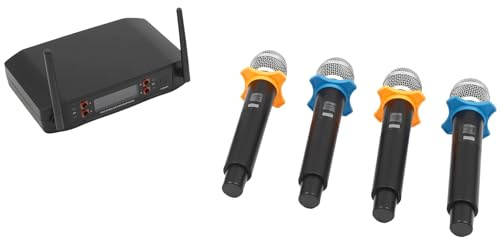 Dettchan Schwarz Vier Handmikrofone, drahtloses Mikrofonsystem, schnurloses Mikrofonset mit Vier Handmikrofonen, für Konferenzen, Präsentationen, Webcasts, KTV 24 * 5cm