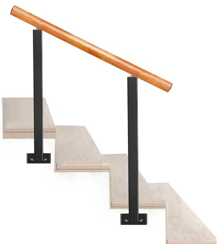 Liyadolaam Wrought Iron Handrail Fit 1-3 Step Outdoor Stair Railing, Wood Transitional Hand Rails Adjustable Front Porch Hand Railings for Concrete Steps or Wooden Stairs(Height 85cm,120cm/47inch)