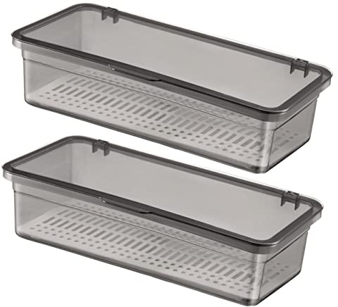 VICASKY 2 Pièces Boîte De Rangement De Couverts Organisateur D'argenterie Baguette Récipient Porte-Couverts avec Couvercle Organisateur De Couverts Titulaire De pour PP Noir
