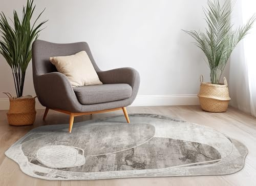 AKCILA Selenne Teppiche Wohnzimmer, Unregelmäßige Form, Grau, Beige, 200x290 cm,Teppich Schlafzimmer, Tepich Waschbarer, Teppich groß, Bedroom Carpets, Rug The Carpet Living Room, Area Rugs