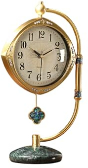 WUrnschmidt Luxuriöse Kaminuhr aus Messing - Leise Tischuhr mit Marmorsockel & Perlmutt-Inlay, Vintage Mechanisches Uhrwerk, Elegante Wohnkultur für Wohnzimmer