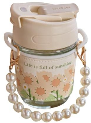 DuomaiJJ Bouteille Isotherme Tasse Perle en Verre Eau De Café À Double Boisson Boisson-blanc-350 ML
