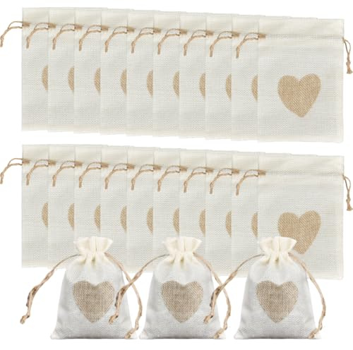 AEKZOX 20 Saquitos de Tela de Yute con Cordón para Regalos, Joyas, Bolsitas Reutilizables para Bodas, Cumpleaños y Fiestas 10x8 cm