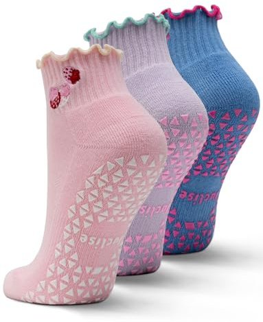 Juclise Chaussettes antidérapantes Pilates Grip, chaussettes de yoga à rayures, rembourrées et souples pour la barre