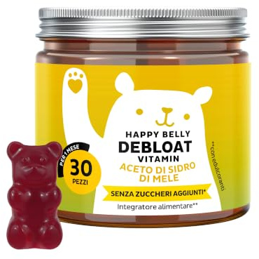 Bears with Benefits - Vinagre de Sidra de Manzana - Digestión - 30 unidades | Happy Belly Debloat - Vinagre de Sidra de Manzana, Vitamina B12, B6 - Cura de 1 mes - Sin Azúcar, Vegano