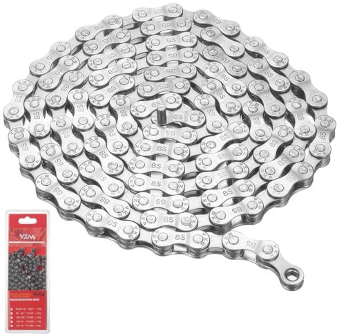 Cadena de Bicicleta de 6/7/8 Velocidades, Cadena Bicicleta 116 Eslabones de Acero Inoxidable, Plateado, para Mountain Bike, Sportbike, Ruta, Duradera, Compatible con Varios Tipos de Bicicletas