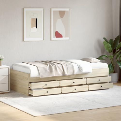 Tonture Dagsäng Sonoma-ek 100 x 200 cm, utdragbar med 6 lådor, trämaterial, mångsidig bäddsoffa för gäster, praktisk förvaringslösning