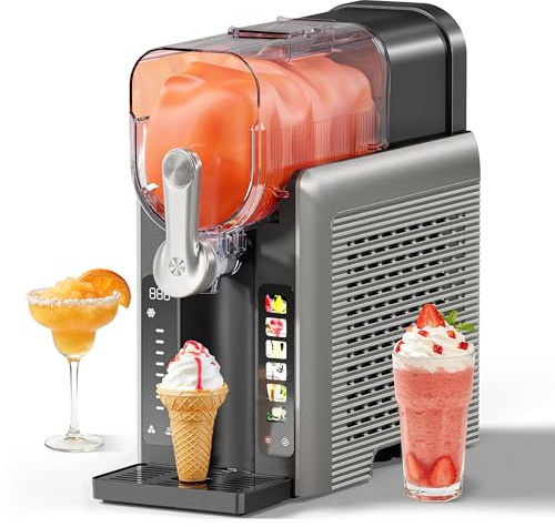 INITIO Slush Maschine mit 6 Modi, 2,6L Slush Eismaschine für Slushi, Eiscreme, Eis-Cocktails, Eiskaffee, Milchshakes, Ohne Eis Benötigt, Touch-Steuerung, Selbstreinigend, Grau, 8 Dickenstufen+1PACK