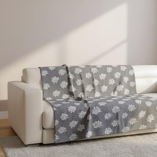 Generico Plaid in Lana Cotta con Stella Alpina grigio - Soffice e Accogliente