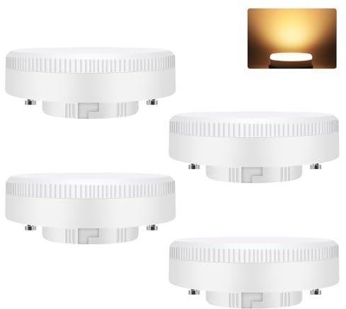 GBLY Lot de 4 ampoules LED GX53 : lumière blanc chaud 3000 K, ultra-minces (74 x 25 mm), éclairage de placard, plafonnier, 5 W, sans scintillement, 230 V, non dimmable