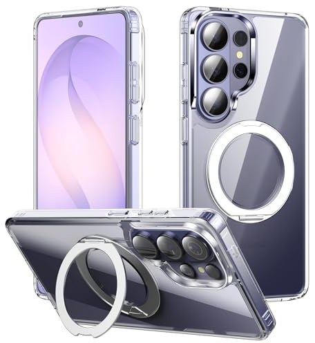 Cresee Designed for Samsung Galaxy S26 Ultra Case, 360° Magnetic Ring Stand Compatible with Magsafe, Crystal Clear Hard Back + TPU Bumper Shockproof Phone Cover for Galaxy S26 Ultra, Transparent