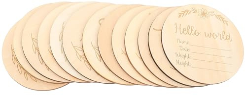 Angoily 13pcs Wooden Photo Props Monthly Milestone Discs 12 Month Cards + 1 Card for Newborn Photography and Birth Announcement