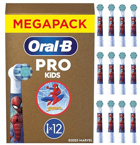 Oral-B Aufsteckbürsten Pro Kids 3+ Marvel Spiderman, Weiß, 12 Stück | Original Zahnbürstenaufsatz für Elektrische Zahnbürste Kinder ab 3 Jahren, Zahnbürstenköpfe, Extra Weiche Borsten