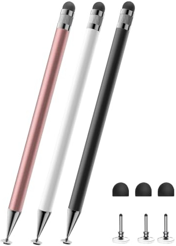 Kenkor Tablet Stift 2-in-1 Touchscreen Stift, Tablet Stylus für Alle Tablets/Handys, Kapazitiver Stifts für Switch/iPhone/iPad/Pro/Mini/iWatch/Samsung/Huawei/Xiaomi/Surface (Rosé Gold/Weiß/Schwarz)