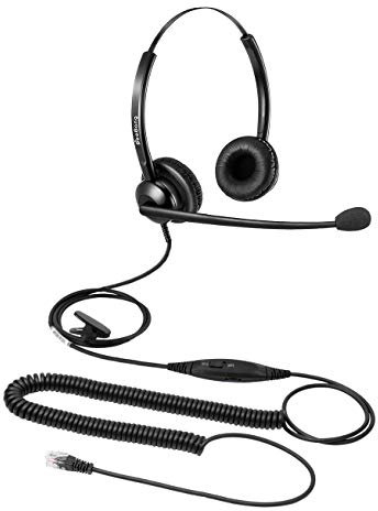 Beebang RJ9 Telefono Auricolare Binaural Call Center Cuffie con Microfono a cancellazione di Rumore per i telefoni di Rete Fissa Avaya Polycom Siemens Snom Mitel NEC Alcatel