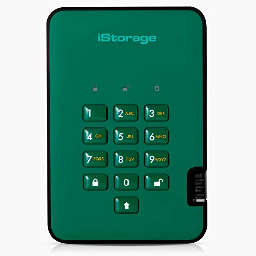 iStorage diskAshur2 HDD 3TB Verde - Disco rigido portatile sicuro - Protetto da password - Resistente alla polvere e all'acqua - Crittografia hardware